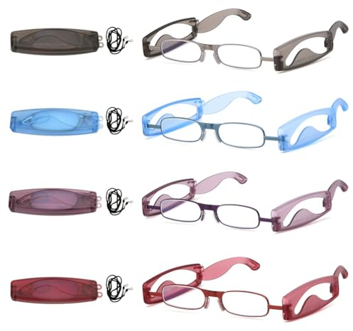 VEVESMUNDO Faltbare Lesebrillen Mini Klein Kompakt Klappbare Anti Blaulicht Damen Herren Blaulichtfilter Lesehilfe Faltbrillen (4 Stück Anti Blaulicht Lesebrillen, +1.5)