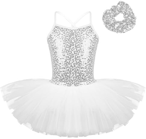 Nyeemya Mädchen Ballettkleidung Ballettkleid Pailletten Tanzkleid Tutu Ballett Kinder Balletttrikot Ballerina Kleid mit Haargummi