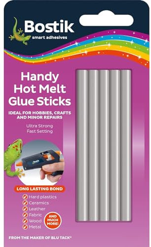 AMK® Bostik Handy Hot Melt Glue Gun Sticks Pack of 14 Quick Dry For Plastic Wood Metal Ceramic Leather Brick Adhesive Strong Hold DIY At Home