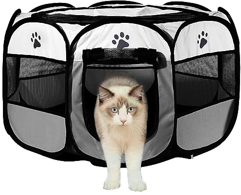 MeYuxg Welpenauslauf 73x73x43cm, Haustier Hundezaun, Tragbarer Laufstall für Innen- und Außenbereich, Hundegehege Katzengehege, Geeignet für Hunde, Katzen und Kleintiere, Grau