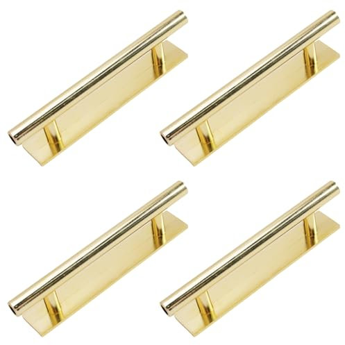 MOROBOR Self-Adhesive Long Handles,4pcs Gold Plastic Convenient Opening Stick-on Handles with Plate for Kitchen Cabinet Window Sliding Closet Door