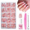French False Nails Kit - 240pcs Acrylic False Nails Set - Medium Length Coffin Shape False Nails with Manicure Tool - 15 Different Sizes Glossy Full Cover Stick on Nails