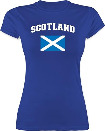 Shirt Damen - Fußball EM WM - Schottland Schriftzug mit Flagge | Scots | Schottische Nation | Schotland - L - Royalblau - Trikot fußballtrikot Europameisterschaft Scotland t-Shirt wm-Shirts