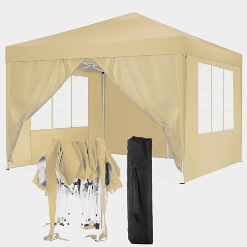 COBIZI Pavillon 3x3 Faltpavillon Wasserdicht Stabil Winterfest Faltbar Partyzelt mit 4 Seitenteilen Pop up Gartenpavillon UV Schutz 50+ Höhenverstellbar für Strand Hochzeit Camping, Khaki