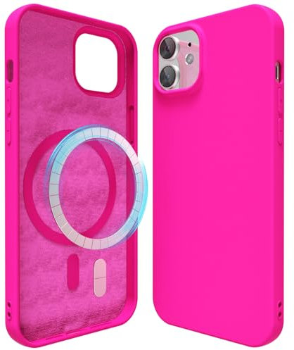 oakxco für iPhone 12/ iPhone 12 Pro Hülle Magsafe Silikon Handyhülle Bunt, Ultra Dünn Slim Case Einfarbig Handy Hülle Mädchen, Magnetisch Induktives Laden Schutzhülle Matt Silikonhülle TPU, Neon Pink