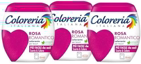 Coloreria Italiana Grey - Tinte para tejidos y prendas en la lavadora, rosa romántico, 3 paquetes de 350 g