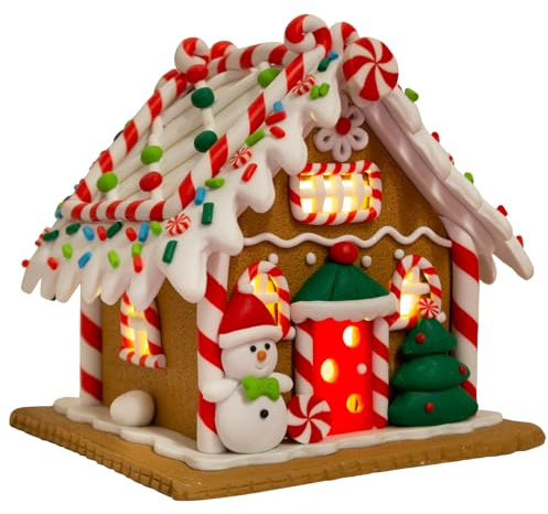Monopol Christmas Paradise LED Lebkuchenhaus 13cm Weihnachtliche Dekoration Pfefferkuchenhaus braun-weiß