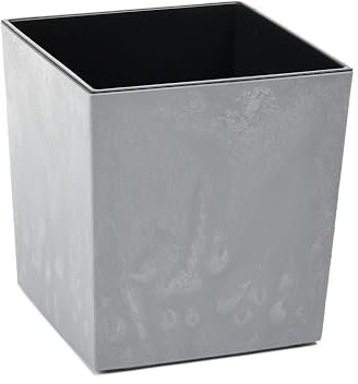 Tymar Pot de fleurs/plantes, cache-cache-pot en plastique, grand, carré, brillant, jardin, balcon, terrasse, maison (béton, 25 x 25 cm)