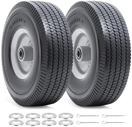 2PCS 4.10/3.50-4 pannensichere 4.10-4 3.50-4 Räder mit 5/8 Zoll Achsbohrung und doppelt abgedichteten Lagern, kompatibel mit Sackkarren, Schubkarren, Rasenmäher reifen |Weiß