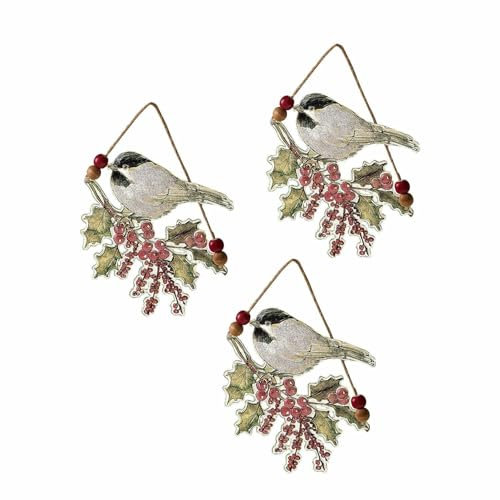 Loberon Anhänger 3er Set Eliza – Handgefertigt, Mistelzweig-Motiv, Bunt, romantischer Landhausstil – Eisen, rot/grün/weiß