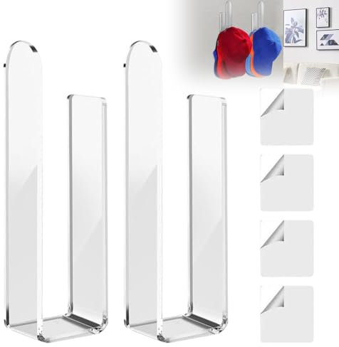 Acrylic Hat Organizer Wall, 2 Stück Cap Organizer, Acrylic Hat Holder, Kein Bohren erforderlich, Basecap Halterung Wand, Hutständer für Baseballkappen, Schlafzimmer, Wohnzimmer, Kleiderschrank