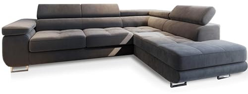 Masseno Ecksofa Selva R-S mit Schlaffunktion L-Form, Sofa mit Bettkasten, Wohnzimmersofa, Couch, Soffa, Bettsofa, Couchgarnitur- Grau, Monolith 85