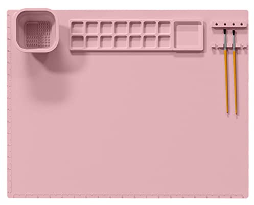 Foppla Tapis de peinture en silicone, feuille de peinture en silicone avec porte-outils, tapis d'art pliable pour travaux manuels, dessin, découpe, perles, loisirs créatifs (rose)