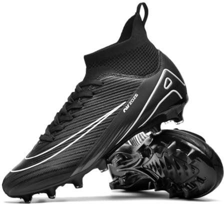 Xuanke Fußballschuhe Herren High Top Spike Cleats Outdoor Athletics Fußballschuhe Kinder Professionelle Trainingsschuhe Atmungsaktive Sport Fußball Stiefel Wettkampf AG/TF (Schwarz 2,41)