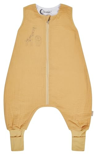 Sterntaler Schlafsack mit Beinen 80/86 Giraffe & Löwe – Musselin, Feinfrottee-Futter – Stulpen an Beinen – Zwei-Wege-Reißverschluss für einfaches Wickeln - 1,00 TOG – Baby Kleinkind Schlafsack, ocker