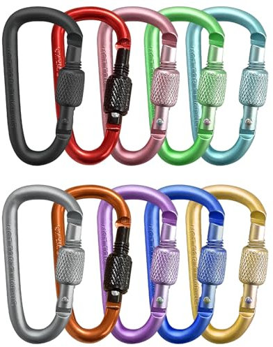10 STÜCK Karabinerhaken, Karabiner Schlüsselanhänger Set, Schraubkarabiner mit Schraubverschluss, Bunte Mini Karabinerhaken aus Aluminium, Ideal für Arbeit, Wandern, Camping, Outdoor
