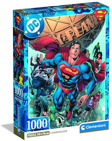 Clementoni Jigsaw Puzzle 1000 pieces, Superman DC Comics, Puzzle for Adults 14-99 Years, Compact box, 37505, Made in Italy
