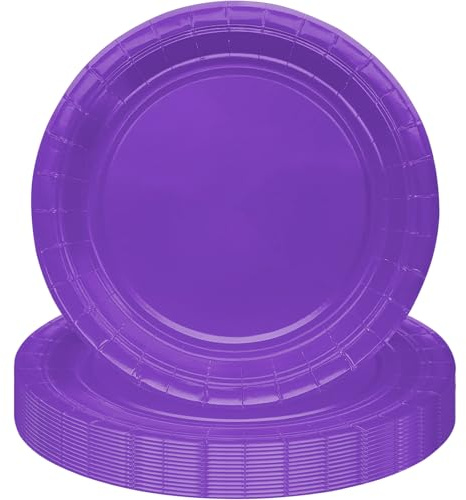 MOMAHUA 16 Stück Lila Pappteller Partygeschirr Set für 16 Gäste, 23CM Rund Teller Geschirr, 9inch Partyteller Geschirr Tisch Dekorationen Partygeschirr für Hochzeit Garten Geburtstag Party