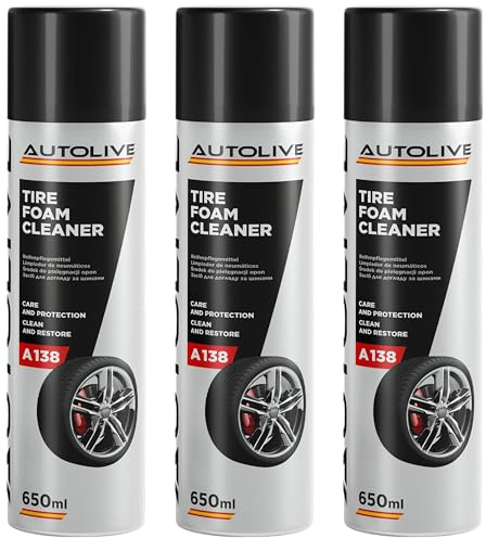 AUTOLIVE Abrillantador de Neumáticos Spray Pack de 3 x 650 ml – Restaurador e Hidratador de Gomas de Coche – Limpieza, Protección y Brillo Duradero para Llantas y Caucho Exterior