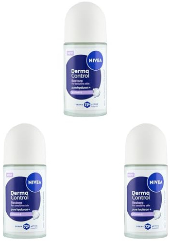 NIVEA Derma Control Restore Anti-Transpirant Deodorant für Damen, 72 Stunden Schutz vor Schweiß, mit Hyaluronsäure und Vitamin E, reizt die Achselhöhlen nicht, empfindliche Haut, Roll-on, 50 ml
