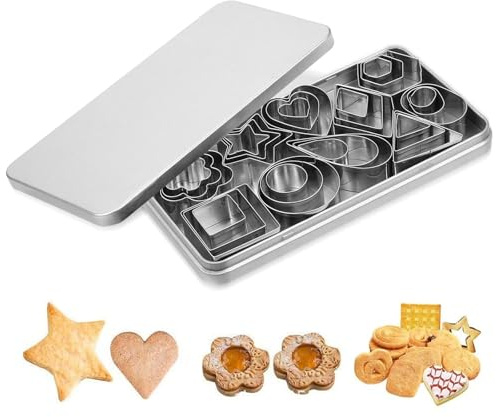 Mini Cookie Cutter Set, 30 Small Biscuit Cutters 10 Styles in 3 Sizes, Cookie Cutters, Stainless Steel Pastry Baking Mould for Cutting Polymer Clay Pastry Dough Pie Crust and Fruits
