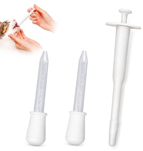 3 Stück Fütterungsset für Hunde und Katzen 1 seitlicher Snackgeber 18 cm + 2 Dosierspritzen 5 ml – Zum Verabreichen von Leckerlis oder Flüssigkeiten, weiß