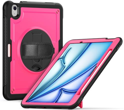 Generic Custodia compatibile con iPad Air 11 (M3) 2025 (colore: fucsia) custodia completa posteriore rigida in silicone rigido con supporto con tracolla