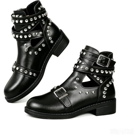 Stivaletti alla caviglia da uomo, stile punk, con borchie, ritagliati, con fibbia, stile gotico, per feste casual, uso quotidiano