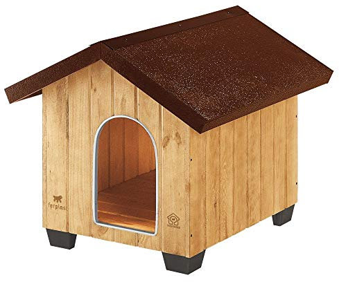 Ferplast Hundehütte mittelgroße Hunde Domus MEDIUM aus FSC-Holz, Hundehaus Outdoor Wetterfest, Isolierende Kunststofffüße, Tür mit Bissschutzkante aus Aluminium, 70 x 82 x h 67 cm.