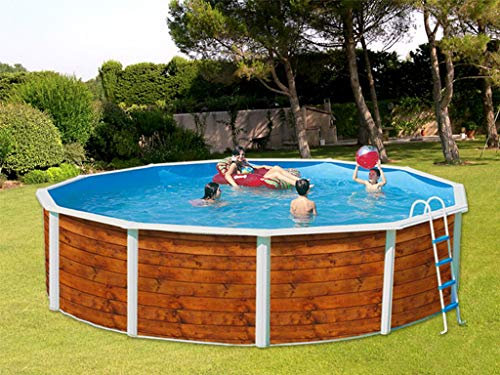 Piscine Toi Etnica 460x120 cm - Piscine Ronde en Acier Imitation Bois - 18000 litres - Activités de Baignade, Exercice, Détente