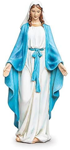 Roman Our Lady of Grace Blue White 6 inch Resin Stoneware Tabletop Figurine Statue