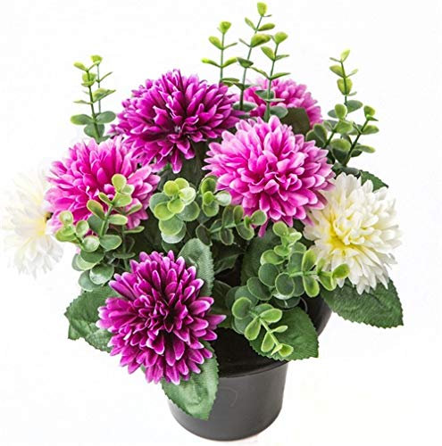 ARTIFICIAL PURPLE & CREAM MUM FLOWER ARRANGEMENT GRAVE POT - VASE INSERT MEMORIAL