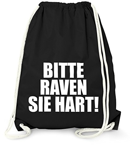 MoonWorks Cooler Techno Turnbeutel, Bitte Raven Sie Hart!, Party Feiern Sprüche Techno Gym Bag Sack schwarz Unisize