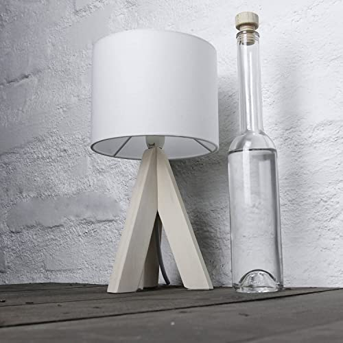 Easylight Moderne Tischleuchte Holz Fuß 31cm Ø17cm Stoff Schirm Weiß Lampe Wohnzimmer Schlafzimmer Nachttisch
