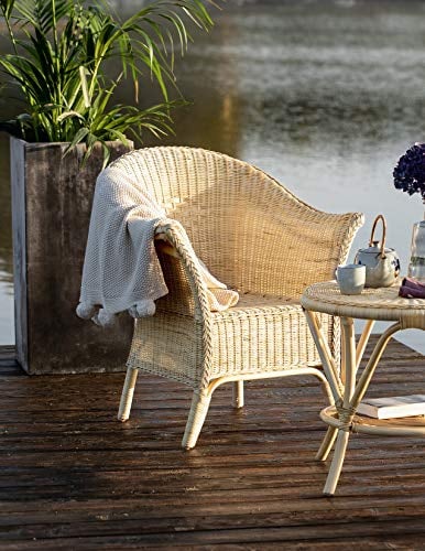 Dekoleidenschaft Rattansessel Natur handgefertigt, Rattanstuhl mit hoher Rücksenlehne, Lounge-Sessel, Korbsessel