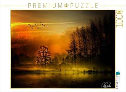 CALVENDO Puzzle Vögel fliegen über dem dunklen See | 1000 Teile Lege-Größe 64 x 48 cm Foto-Puzzle für glückliche Stunden