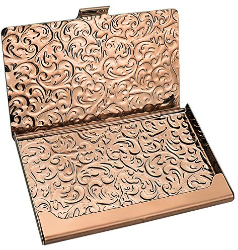 Yobansa Edelstahl Skulptur Rose Gold Visitenkartenhalter Kreditkartenetui Namenskartenetui Visitenkartenetui für Damen und Herren (Roségold 02)