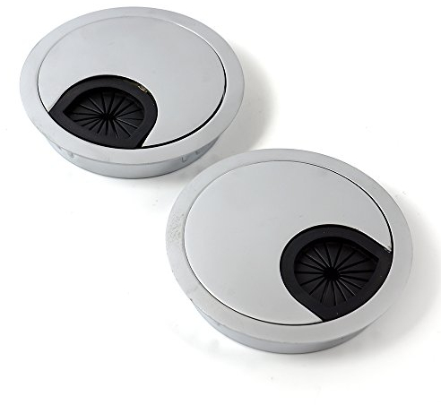 sufe Kabeldurchführung 50 mm, 2 Stück, Silber, Metall, Modern, für Computer Tisch Büro