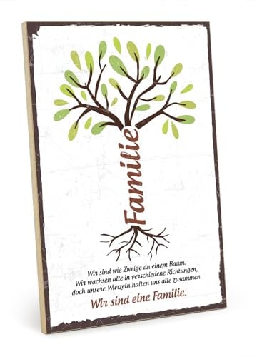 TypeStoff Holzschild mit Spruch – FAMILIE-BAUM - WIR SIND EINE FAMILIE – im Vintage-Look mit Zitat als Geschenk und Dekoration - HS-00559