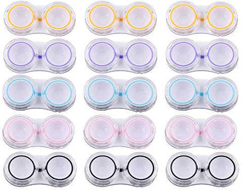 KISEER 15 Pack Clear Cute Contact Lens Case Box Holder Container Soak Storage Kit