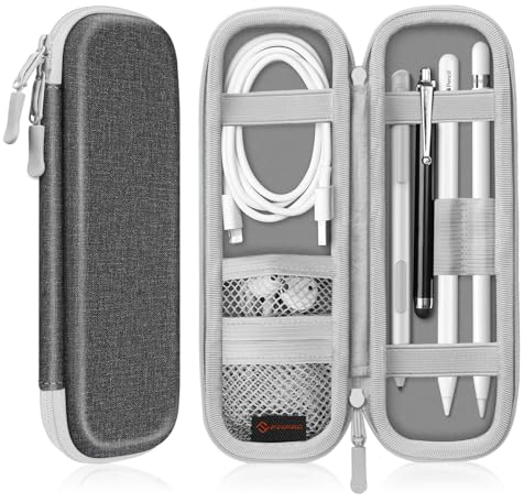 FINTIE Custodia per penne, custodia in pelle PU, resistente, con tasca integrata per iPad Pencil/Samsung S Pen/Surface Pen/Logitech Matita, Grigio