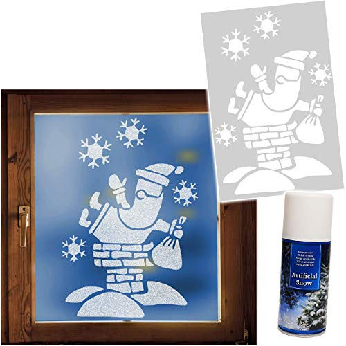 alles-meine.de GmbH Set: Schneespray Dose + große XL Schablonen Vorlage - Weihnachtsmann mit Schornstein/Weihnachten - 50 cm - Kunstschnee Schneebild - für Fensterbilder Fenste..