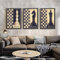 zszy Schach Leinwand Malerei Wandkunst Bild Für Wohnzimmer Poster Dekoration Bild Retro und Druck Wand Art-50x70cmx3 stücke kein Rahmen