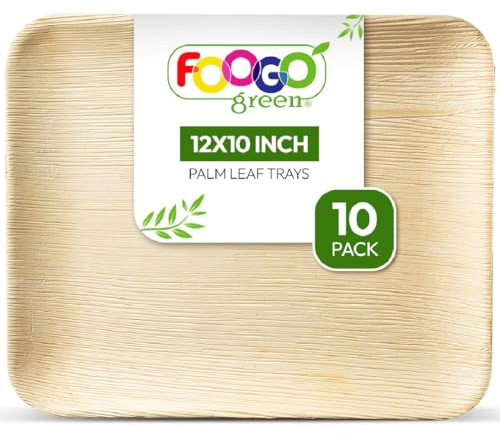 FOOGO Green 10 Einweg Palmblatt Serviertabletts, Groß 30x25 cm, Für Platten, Vorspeisen, Hochzeiten, Charcuterie, Umweltfreundlich, Biologisch Abbaubar, Holzähnliche Tabletts Für Warmes Essen