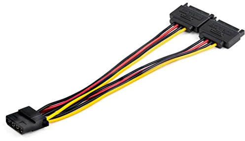 StarTech.com Dual SATA to LP4 Power Doubler Cable Adapter 2 SATA to 4 Pin LP4 Internal PC Peripheral Power Supply Connector SATA Y Cable Male/Female 18 AWG Wire 9 Amps/108W (DSATPMOLP4)