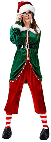 YOUJIAA Herren Damen Weihnachtself Kostüm Erwachsene Elfen Kostüme für Xmas Karneval Cosplay (Stil 1, CN L)