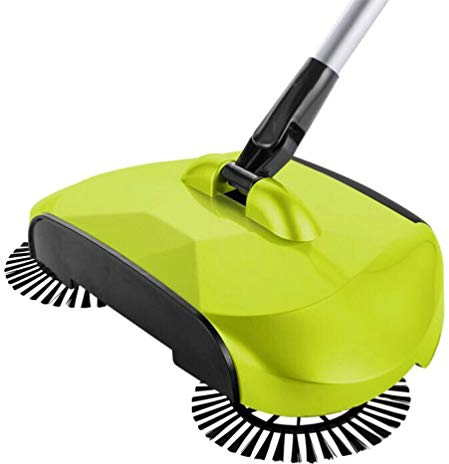 Garneck 3-in-1 Hand Push Floor Sweeper Set Broom Dustpan Trash Bin 360° Rotating Cleaning Mop for Hard Floors Non-electric Abs Stainless Steel Family-friendly