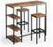 Vicco Set de Mesa de Bar Fyrk, Roble rústico/Negro, 120 x 50 cm con estantes y 2 taburetes de Bar