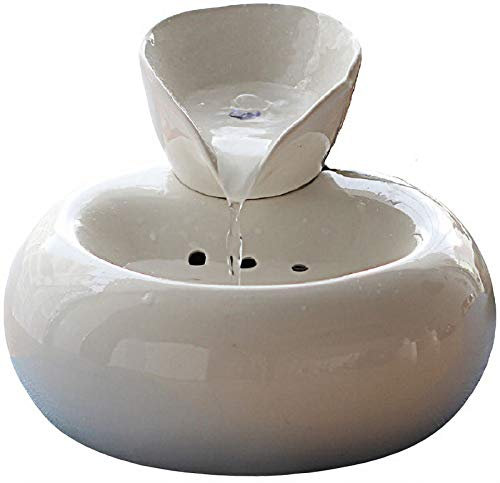 DHGTEP Fontaine à Eau Chat Céramique, Silencieuse, 1,5L, USB, Blanc