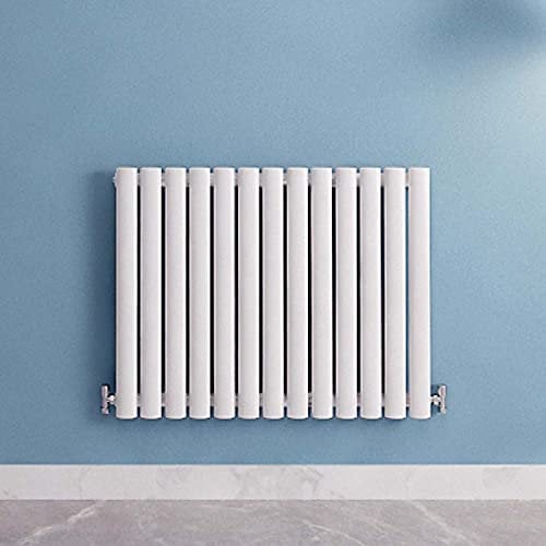 Acezanble∣White Radiators Single Oval Column Panel Horizontal 600mm Wide Low Radiator Centre Heating for Bathroom Kitchen Living Room Small Large Average